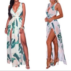 Sexy Cutout Floral Slit Maxi Dress